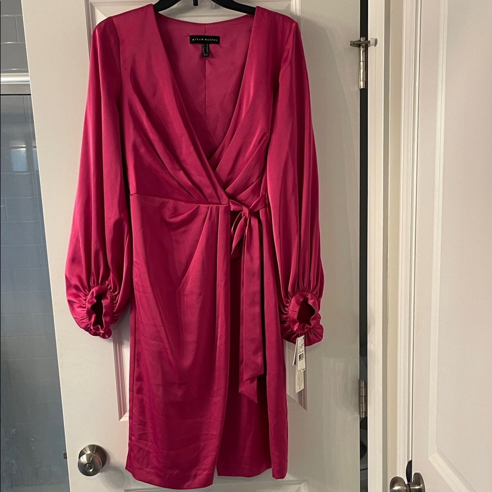 NWT Aidan Mattox Pink Satin Wrap Cocktail Dress Size 6